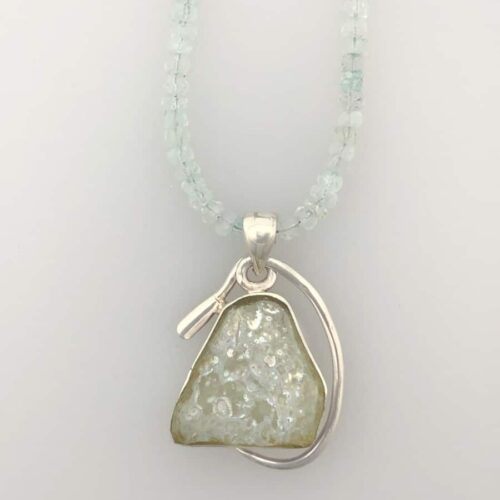 Roman Glass Necklace - Blue/Green Flaked Patina