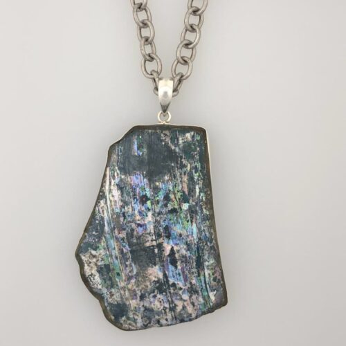Large Roman Glass Pendant - Dark Blue Patina