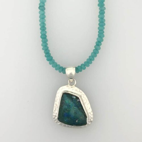 Roman Glass Necklace - Hammered Silver