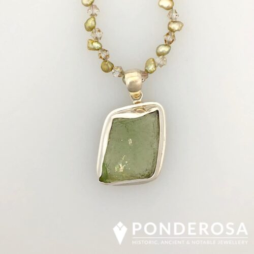 Green Roman Glass with Crystals and Pearls