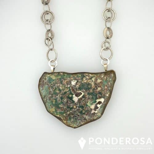 Large Roman Glass Pendant - Silver Patina