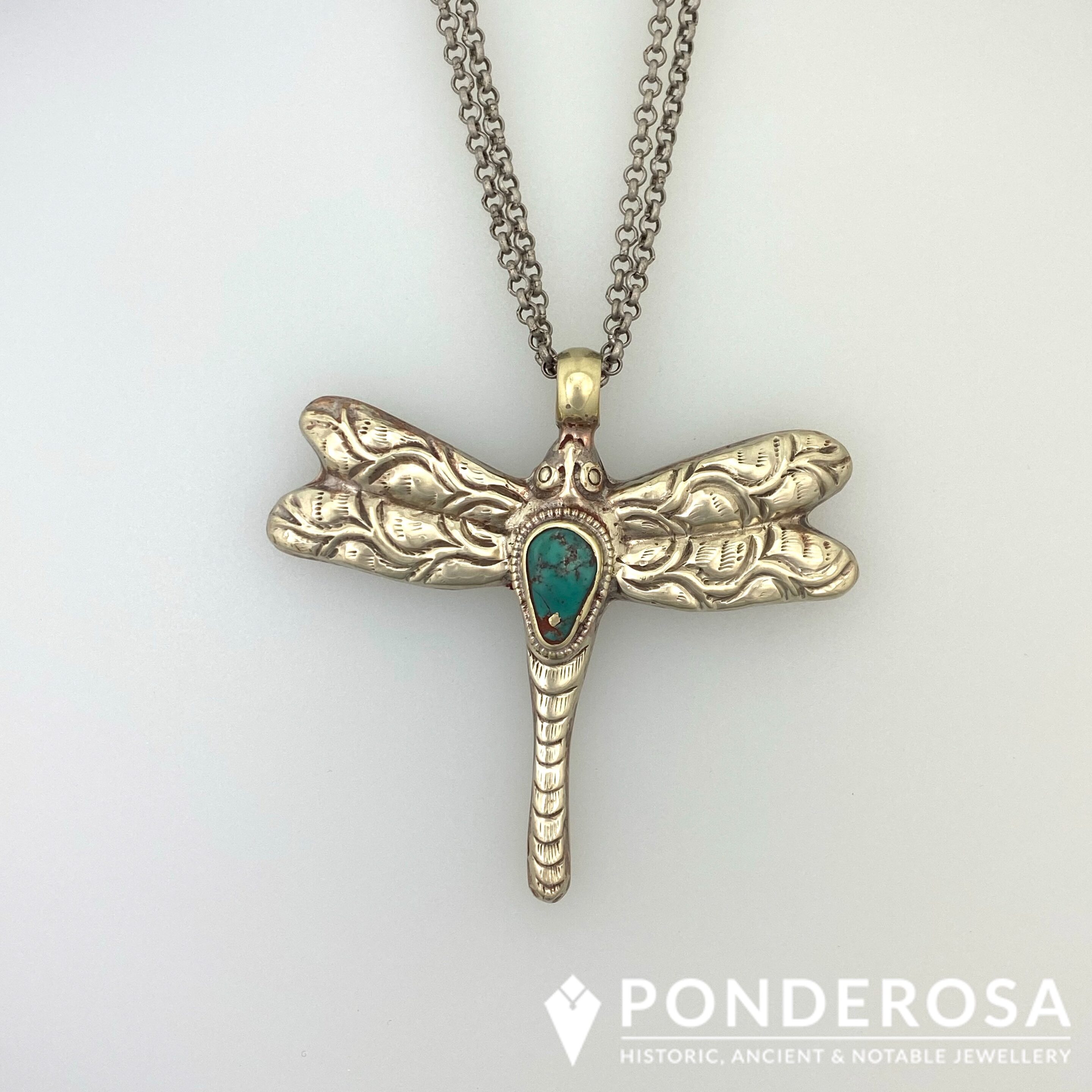 Tibetan Silver DragonFly With Turquoise Pendant