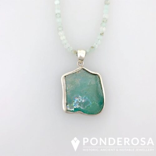 Roman Glass Pendant - Aquamarine Stones