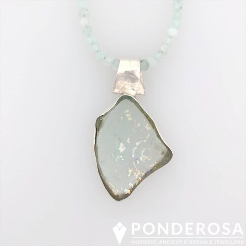 Roman Glass Necklace - Light Patina with Aquamarine Stones