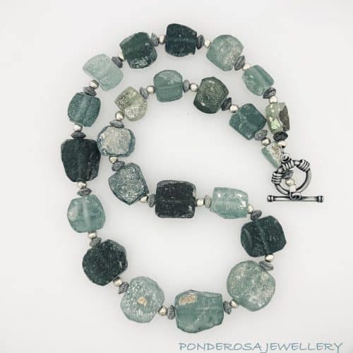 Natural Roman Glass Necklace - Blue & Green