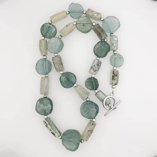 Natural Roman Glass Necklace - Blue & Green