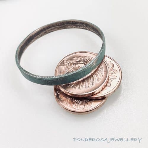 Copper Coin - Bangle Bracelet (Blue Patina)