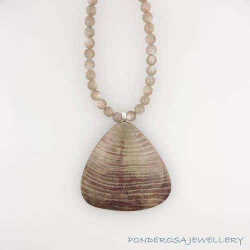 Petrified Wood Pendant with Pink Moonstone